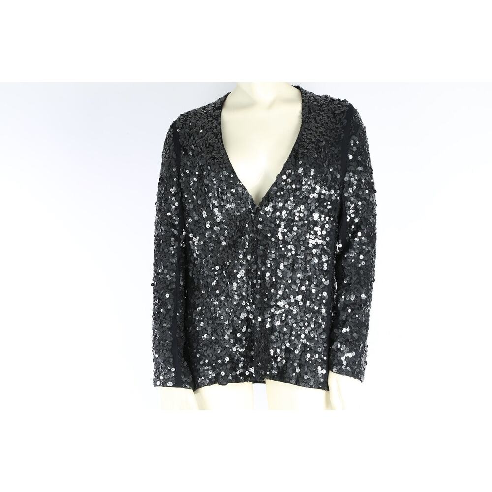 ANTIK BATIK Black V-Neck Sequin Blouse Blazer Jacket Size S 38